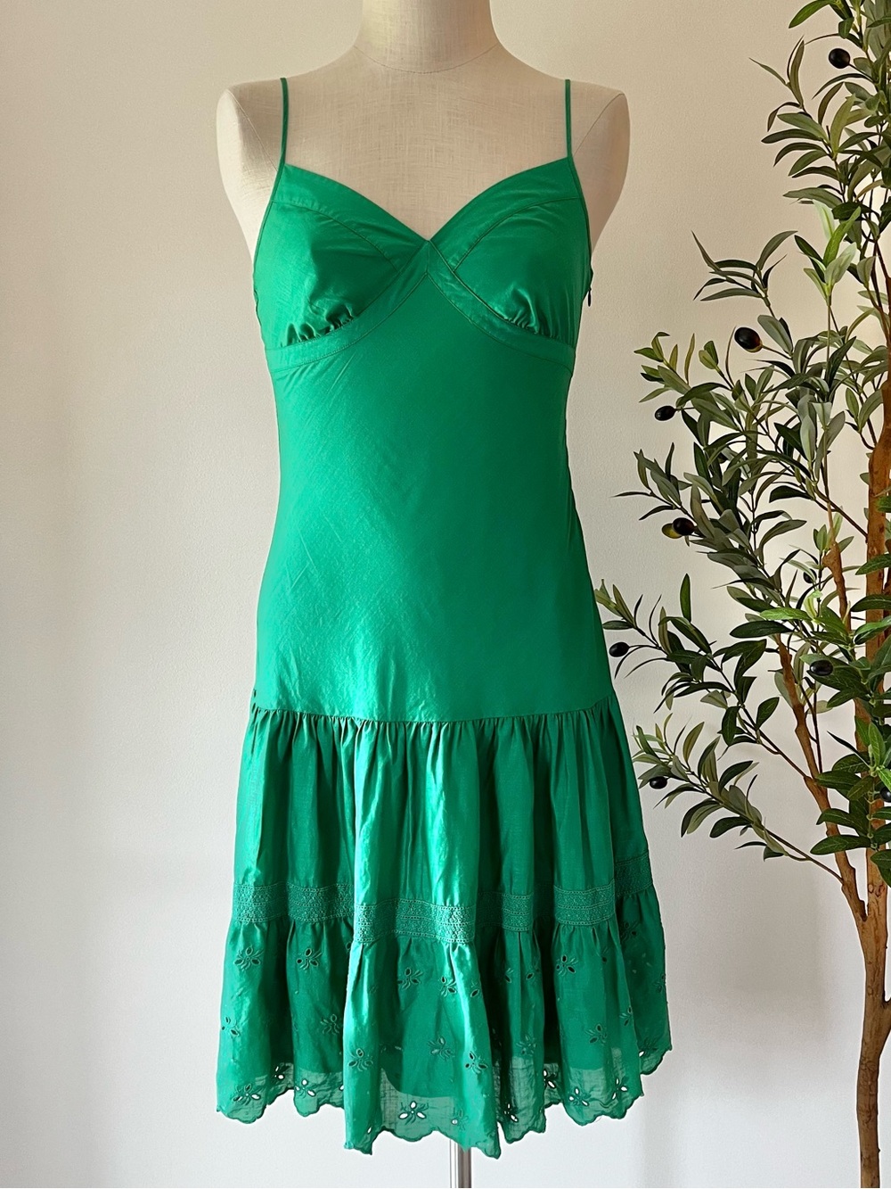 Y2K GAP 100% Cotton Kelly Green Spaghetti-Strap Sundress